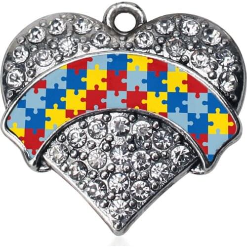 Heart Puzzle Piece Autism Awareness Disease Jewelry Making Charms Zinc Alloy Heart Crystal Accessories