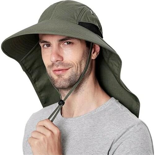 Outdoor Fishing Hat Pure Cotton Wide Brim Man Fishing Cap Beach Hats Neck Flap Sun UV Protection Shade Hat Outdoor Sport Hiking
