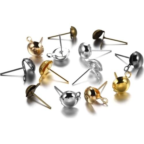 50-100Pcs/lot Convex Round Wave Plate Ear Pins Base Settings For DIY Stud Earring Jewelry Making Finding Accessories Supplies