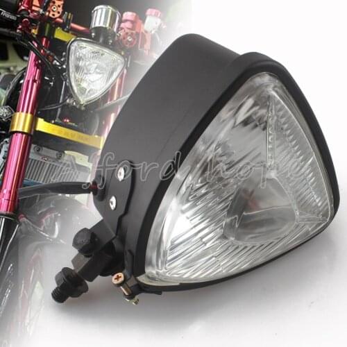 Triangle Style Black Motorcycles Retro 5.5" H4 Hi/Lo Beam Headlight Clear Lens Headlamp 8mm for Harley Bobber Custom Chopper