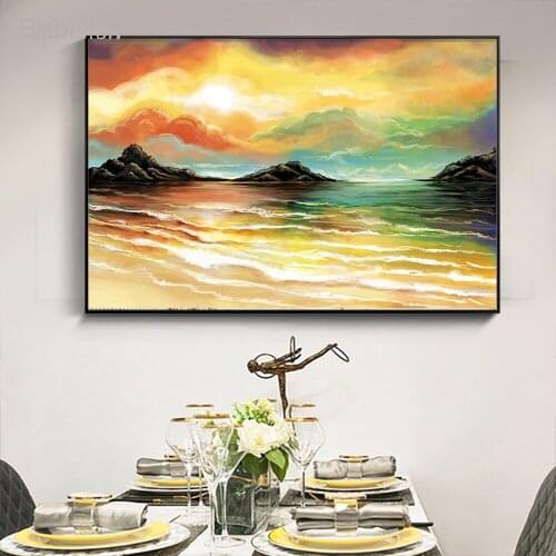 Embelish 1 Pieces Colorful Sea Landscaoe HD Canvas Oil Paintings For Living Room Home Decor Wall Posters Bedroom Pictures