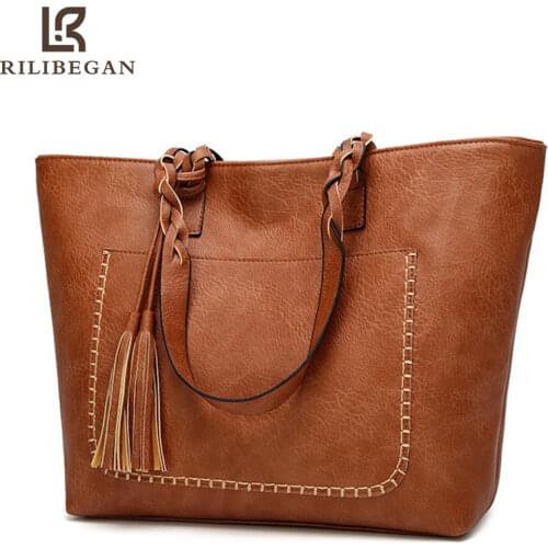 Vintage Women Shoulder Bag Leather PU Fashion Women Tote Bags Causal Female Handle Handbags Large Capacity Crossbody Bags