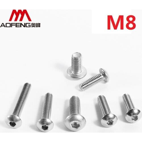8mm 304 Stainless Steel Hexagon Socket Pan Head Screws M8 x10 40 70 80 90 100mmCup Head Heaxagon Socket Bolts