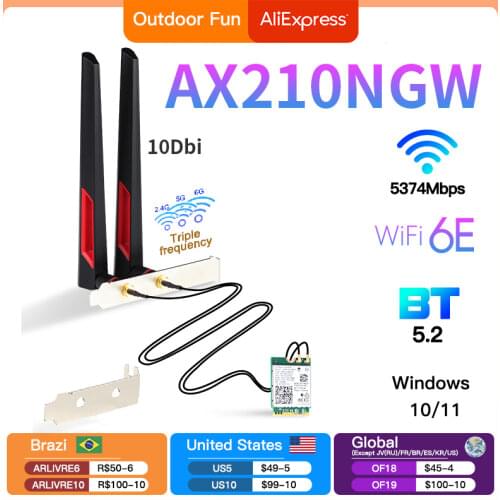 Tri Band Intel AX210 Wifi 6E NGFF Wireless Card Bluetooth 5.2 MU-MIMO NGFF Network Adapter For Win10-64 bit For Desktop/Laptop