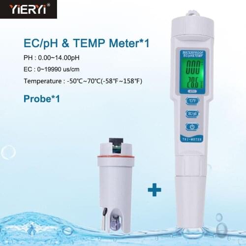 Yieryi Professional EC/PH&TEMP 3 in 1 PH Monitor Digital Water Quality Tester Pen Type Acidometer Drink Water Quality Analyser