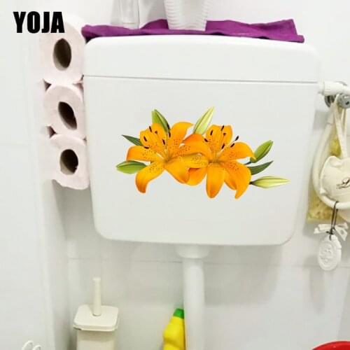YOJA 26.3×14CM Orange Lily Flower Branch WC Toilet Decoration Creative Home Room Wall Stickers T1-2973