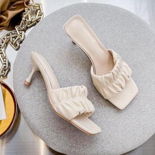 2021 Summer Fashion Sexy High Heels Slippers Women Slip-On Flip Flops Outside Blue Elegant Vintage Sandals White Shoes Women