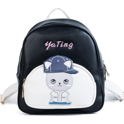 Women Leather Embroidery Backpack Girl Schoolbag Student Bag Female Travel Bag Totes Braccialini Style Design Cartoon Cute Cat