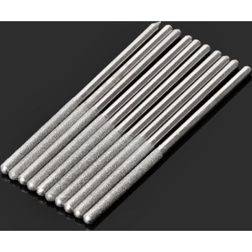 10Pcs Diamond Coated Cylindrical Round Head Lengthened Burrs Bit Drill Set Polishing Grinding Rod Ceramic Wood Stone Rotary Tool