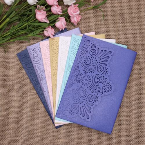 10pcs/pack 250gsm Shiny Pearl Paper Wedding Invitation Card Cover Carved Invitations Birthday Baptism Festival Party Favor Cards