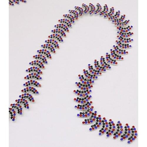 10Yards Sapphire Red Black Stones Crystal Rhinestone Chain Trim Ribbon Craft DIY Wedding Dress Sewing on Art Decor