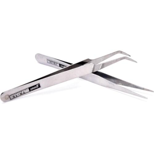 2 Pcs/ Set Stainless Steel Tweezers Multi-function Eye Lashes Bend +Straight Tweezers Nail Art Cross Stitch Rhinestone Tool