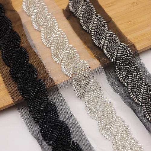 2 yards Organza leaf beads beaded lace lace ribbon diy clothing hair accessories african lace fabric 2021 high quality sewing