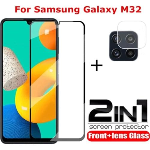 2in1 Tempered Glass For Samsung Galaxy M32 Full Camera Lens Glass Screen Protector for Samsung M 32 M32 6.4'' Protective Glass