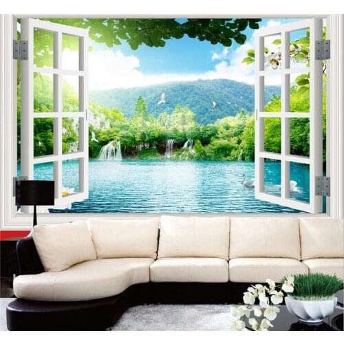 3D Window Green Landscape Wall Paper Photo Wall Mural for Living Room TV Backsplash Custom Mural Voor Slaapkamer Muren 3d