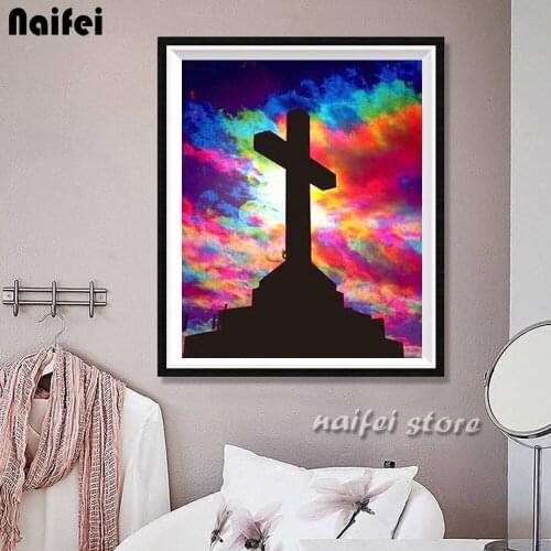 5D DIY Diamond Mosaic Full Drill Diamond Embroidery Christian Cross Jesus Christ Mbroidered Cross Stitch Home Decoration Gift