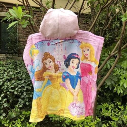 Disney Snow White Belle Princess Cinderella Bath Towels Blanket Kid Cartoon Cotton Girls Wearable Summer Beach Hooded Cape Cloak