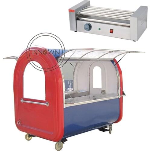 Free hotdog grill 2.2m long hand push mobile fast food van trailer with front and back open