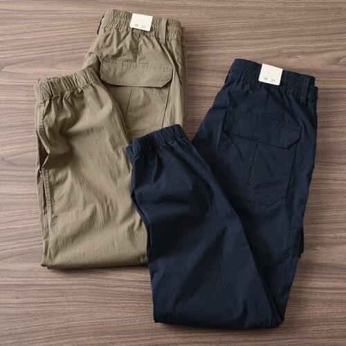 Spring Autumn Lightweight Breathable Casual Cargo Pants Elastic Waist Teenagers Loose Ankle Banded Pants Mens Hip Hop Trousers
