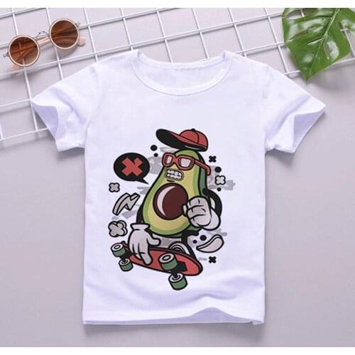 Cute Avocado Clothing Boys T Shirt Girls Kids Children Tops Short Sleeves Movement Funny Summer Clothes Print Cartoon White Tee