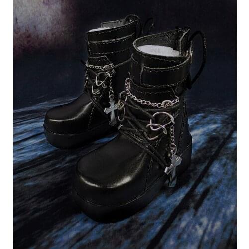 D01-P047 children handmade toy 1/3 1/4 Doll Accessories BJD/SD doll shoes punk Black strappy ankle boots 1 pair