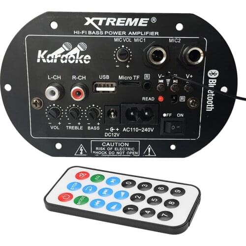 Dual Mic Inputs Audio Bluetooth HIFI Amplifier Board Mono Subwoofer FM Sound Mixer DIY Karaoke Mixer For 3-6inch Bass Speaker