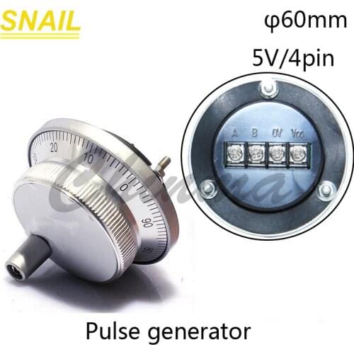 Pulse generator handwheel for Engraving machine CNC machine 60mm 5V 100pulse 4pin Silver black electronic handwheel