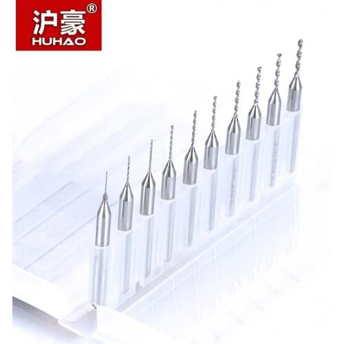 HUHAO 10pc SHK 3.175mm Import PCB Drill Bits Carbide Mini CNC Drilling Bit Set Print Circuit Board Woodworking Tools 0.2-1.1mm