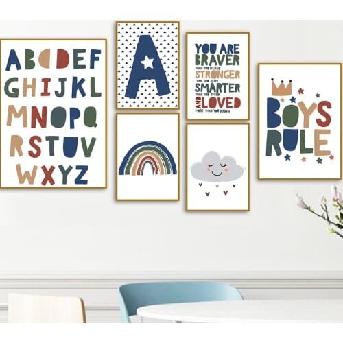 Colorful Alphabet Rainbow Cloud Quote Wall Art Canvas Painting Nordic Posters And Prints Wall Pictures For Baby Kids Room Decor