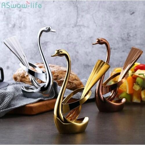 Creative 304 Stainless Steel Fruit Fork Set Creative Zinc Alloy Swan Set Set Combination Kitchen Appliances Household Tool Gold