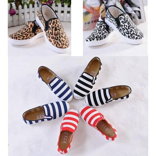 QPFJQD Leopard Women Active Platforms Flats Height Increasing Ladies Stripe Canvas Round Toe Slip-On Girls Student Shoes Works