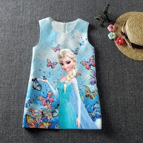 Summer Baby Girl Dress Queen Princess Anna Elsa Dress Vestidos Butterfly Print Party Dress Kids Birthday Costume Kids Clothes