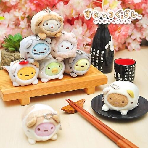 High Quality San-X Plush Doll Mini Sumikkogurashi Corner Bio Stuffed Toy Cat Dress Key chain Pendant For Bags Girls Gifts