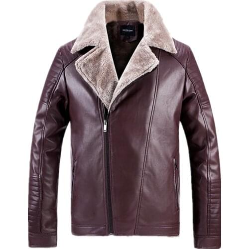 AIOPESON Fleece Leather Jackets Men Casual Vogue Slim Fit Warm PU Motorcycle Jacket Men New Winter Fur Collar Mens Jackets