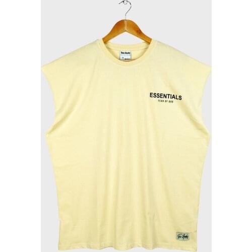 Essentials Design Oversize Mens Sleeveless T-Shirt Beige