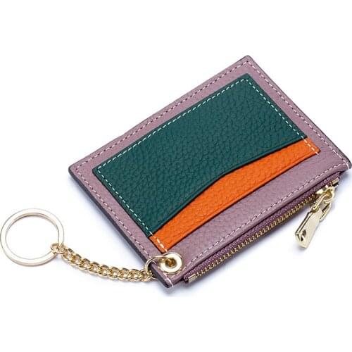 New Korean Women Card Bag Genuine Leather Fashion Ladies Coin Purse Mini Slim Bank ID Card Holder Zipper Keychain Small Wallet
