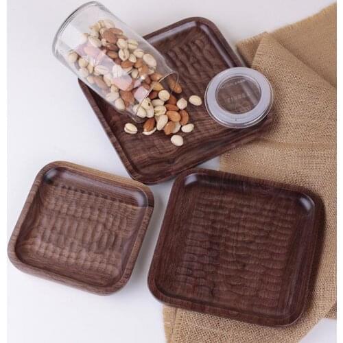 NEWEST Black Walnut Square Wood Pan Plate Fruit Dishes Saucer Tea Tray Dessert Dinner Bread Wood Plates