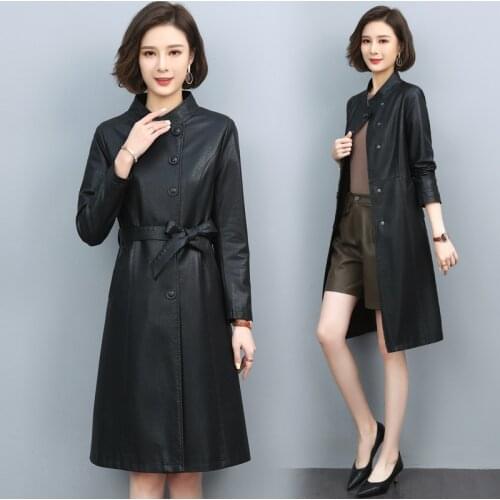 2021 Spring New Women Leather Jacket Long Slim Large Size 5XL Womens Leather Coat Fashion Leisure Female Motorcycle Clothing