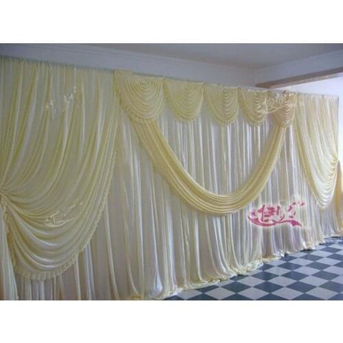 New Design ice silk milk White 10ft*20ft wedding backdrop drapes curtain With Swags for wedding Stage party decorations