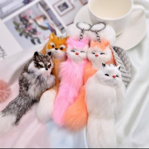 New Charm Plush Little Fox Anime Keychain Cute Personality Cartoon Rabbit Fur Keychain GirlsCreative Gift Trend Car Bag Keychain