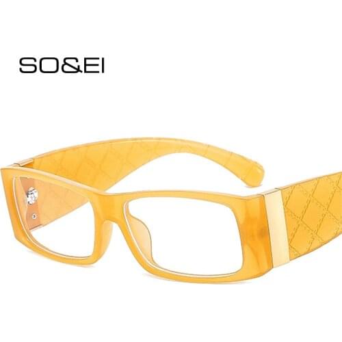 SO&EI Retro Small Rectangle Sunglasses Women Jelly Yellow Pink Shades UV400 Men Trending Square Gradient Sun Glasses