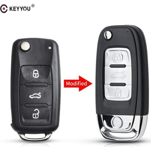 KEYYOU 3BTN Modified Flip Remote Car Key Case Shell For Volkswagen VW Santana Jetta Golf Passat Beetle Polo Bora Auto Key Fob
