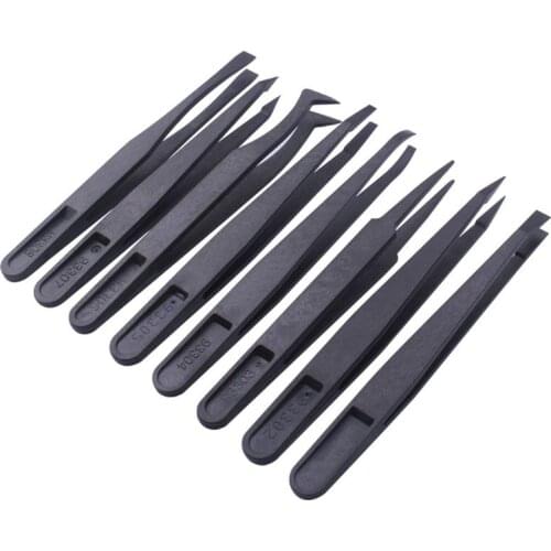 M4YC 1 Set Precision Plastic Tweezers Anti Static Black Carbon Fiber DIY Repair Nippers Kit for Electronics Phones Repairing