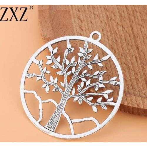 ZXZ 5pcs Tibetan Silver Large Tree Round Charms Pendants for Necklace Jewelry Making Findings 57x57mm