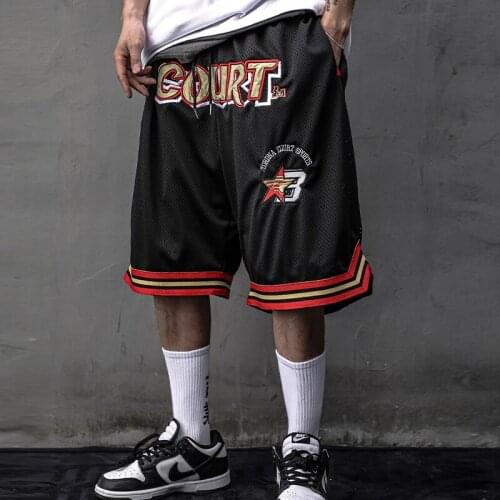 Sporty Mesh Street Basketball Men Techwear Hip Hop Shorts Embroidery Casual Short Pants Streetwear Sweatpants Loose Male Joggers