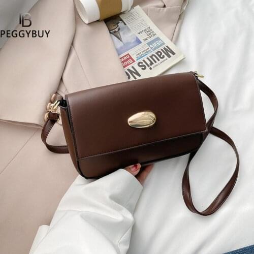Retro PU Leather Women Flap Shoulder Bags Solid Color Ladies Fashion Messenger Bag Small Square Bag