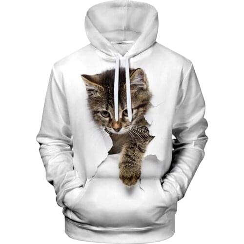 New listing Cute 3D Cat Hoodies Men Women Sweatshirt Harajuku Hooded Autumn boys girls animal white 3D Hoodie Pullovers