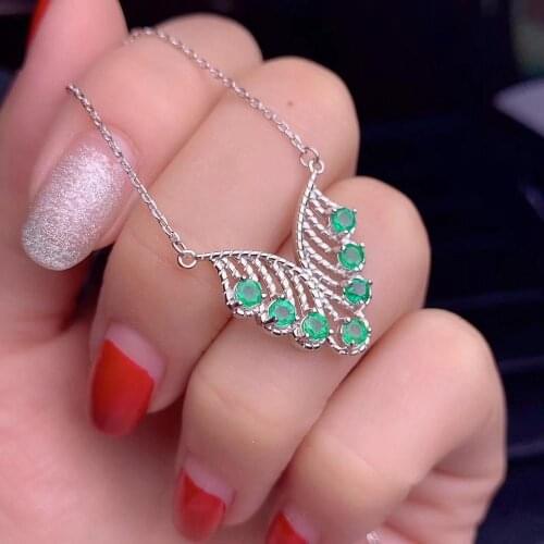 Uloveido Tested Emerald Pendant Necklace for Women, 925 Sterling Silver Wedding Jewelry, 3*3mm Gem, Velvet Box Certificate FN703