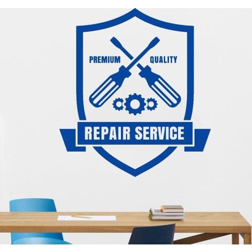 Repair Car Store Wall Decal Service Shield Garage Vinyl Decor Boys Playing Room Vintage Style Wrench Gear Pattern Stickers Z699
