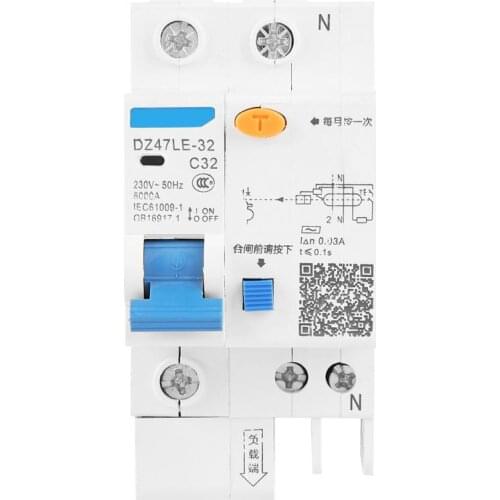 High Quality DZ47LE-32 1P+N C32 RCCB Residual Current Circuit Breaker 30mA 230V
